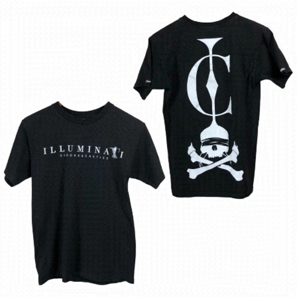 4/$45 CROOKS & CASTLES Black White Skull Illuminati T-Shirt Youth Small
